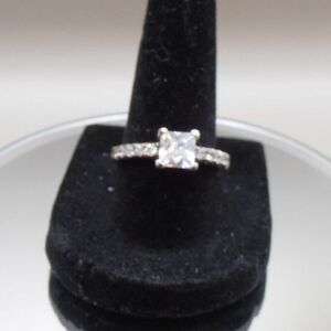 CZ Engagement Style Ring sz 7.5 S925 Silver Plated – Pristine Sparkle, Worn Band